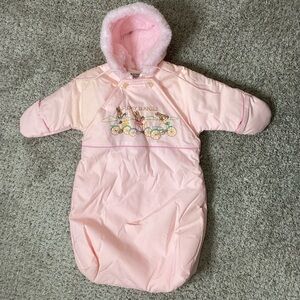 Vintage Beatrix Potter Quiltex Pink Baby Bunting Snowsuit Bunnies Newborn